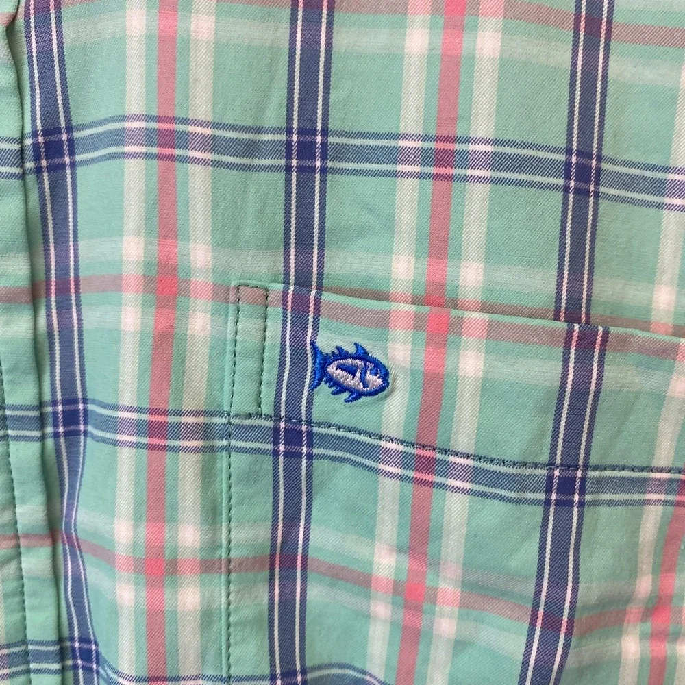 Southern Tide Performance Shirt Mens M Green Plaid Long Sleeve Button Down Mylan